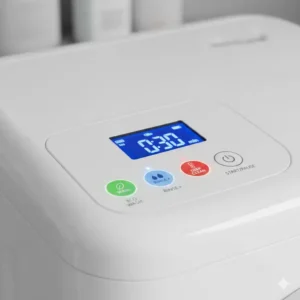 Close up of the digital control panel on a mini washing machine for cloth diapers.