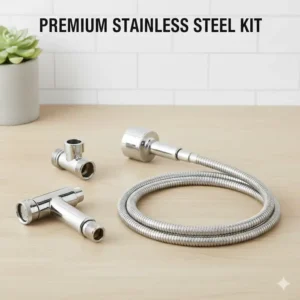 A complete premium kit including a chrome diaper sprayer for cloth diapers and hose.
