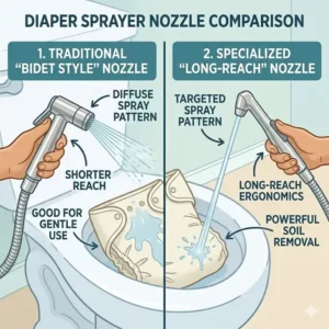 An infographic highlighting the environmental and cost-saving benefits of using diaper sprayers for cloth diapering.
