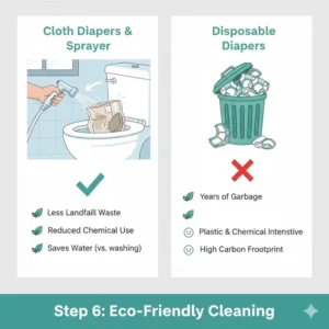 Visual representation of the environmental impact of using a cloth diaper toilet sprayer with reusable diapers.
