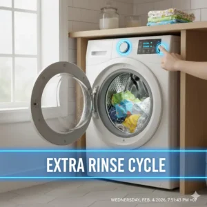 A person selecting the extra rinse option on the interface of a cloth diaper washing machine.