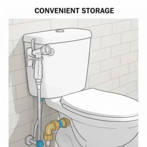 Convenient storage solution with a toilet mount for a diaper sprayer for cloth diapers.