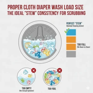 Illustration of the ideal "stew" consistency for a perfect load in a cloth diaper washer.
