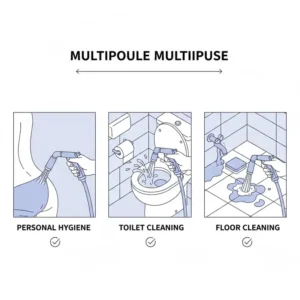 Handheld sprayer being used as a bidet and diaper sprayer for cleaning the bathroom.