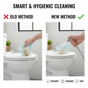 Comparison showing the hygiene benefits of using a diaper sprayer for cloth diapers vs old methods.