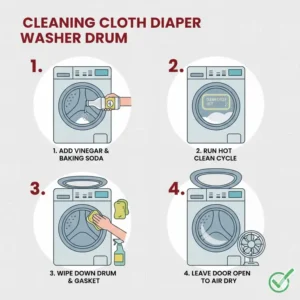 Step-by-step guide on how to deep clean and maintain a cloth diaper washer drum.