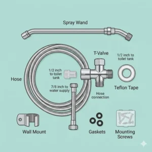 A technical water flow diagram showing the connection and internal mechanism of diaper sprayers.