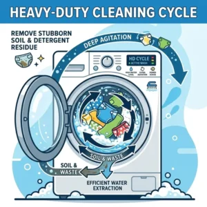 Diagram showing how the heavy-duty cycle on the best washing machine for cloth diapers removes deep stains.