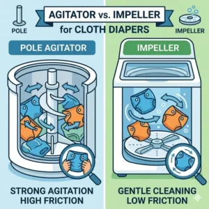 Comparison of agitator vs impeller types in the best washer for cloth diapers to ensure deep cleaning.
