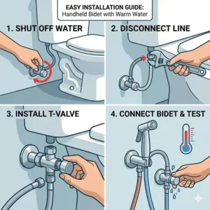 Step-by-step instructions on how to install a handheld bidet with warm water in your bathroom.