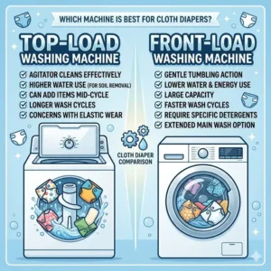 Comparison chart between top-load and front-load models to find the best washing machine for cloth diapers