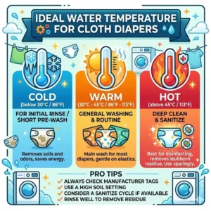 Water temperature settings infographic for the best washing machine for cloth diapers to ensure sanitization.