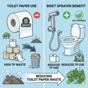 Graphic illustrating how the best handheld bidet sprayer for toilet helps reduce toilet paper consumption.