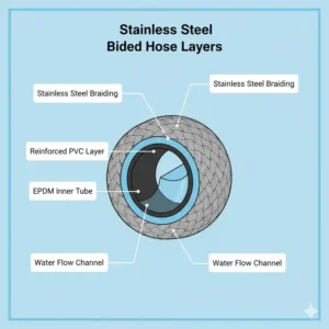 Cross-section view showcasing the high-quality multi-layer construction of a professional hose for toilet bidet.