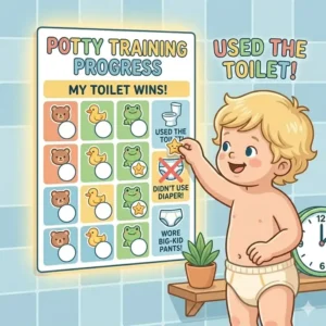 A colorful progress chart with stickers to celebrate every milestone in the diaper toilet journey.