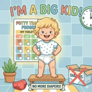 A proud child wearing big-kid underwear after completing their full diaper toilet training process.