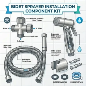 Detailed breakdown of the best handheld bidet sprayer installation kit including hose and T-valve.