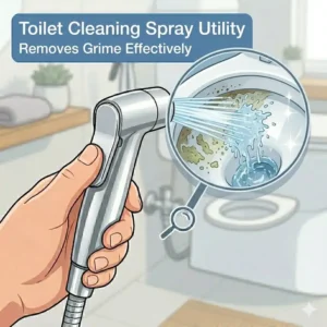 Illustration showing a hand toilet spray being used to rinse and clean the toilet bowl efficiently.
