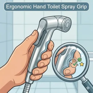 Close-up of an ergonomic handle on a hand toilet spray designed for comfortable grip and easy use.