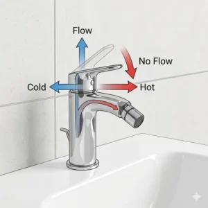 A technical diagram showing the nozzle, handle, and internal components of modern bidet tapware.