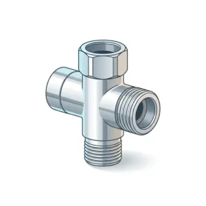 A chrome T-valve adapter used as essential replacement toilet bidet parts for water supply.