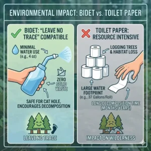 An infographic comparing the eco-friendly impact of a camp bidet versus traditional toilet paper.
