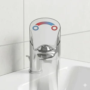 Close-up illustration of the hot and cold water mixer control on a piece of bidet tapware.