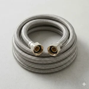 Flexible braided stainless steel hose for replacement toilet bidet parts maintenance.