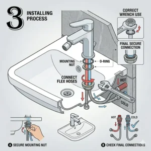 Diagram illustrating the under-sink connection for a standard bidet faucet set installation.