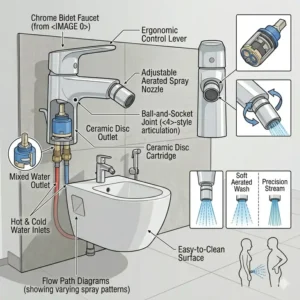 Illustration showing easy floor cleaning access underneath a wall mounted bidet.