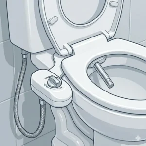 Mechanical toilet attachment showcasing simple bidet plumbing fixtures for home upgrades