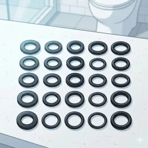 Assorted black rubber washers and gaskets for repairing replacement toilet bidet parts.