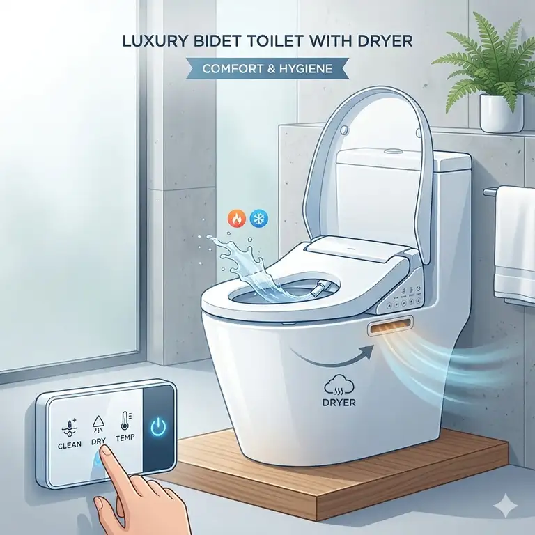 Featured image of a luxury bidet toilet with dryer showing modern bathroom design.