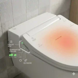 Close-up of an electronic control panel on a heated automatic wc seat showing adjustable temperature settings.