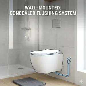 A detailed view of a wall-mounted installation for tankless toilets highlighting the concealed flushing system.