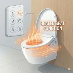Graphic highlighting the heated seat function of a luxury japanese wc bidet.