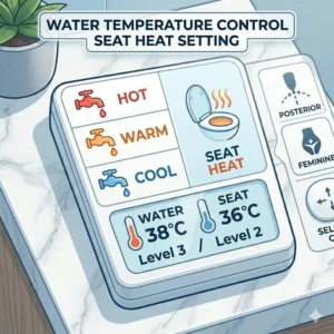 Graphic showing the wireless remote control layout for a best bidet toilet combo to adjust temperature settings.