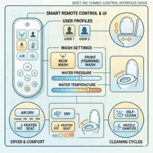 A graphic interface guide for a wireless remote control used to operate a bidet wc combo.
