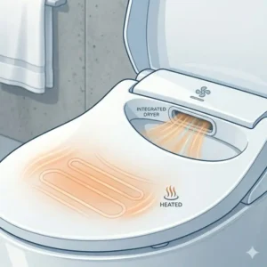Ergonomic bidet toilet with dryer seat featuring integrated heating technology.