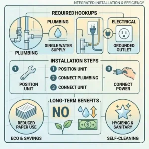 Comparison floor plan illustrating how a compact bidet wc combo saves valuable bathroom space.