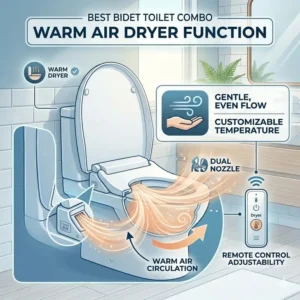 Graphic illustration depicting the hands-free warm air dryer function of a modern best bidet toilet combo.