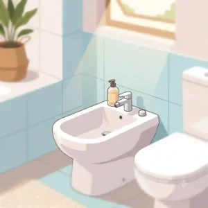 A detailed close-up view of a bidet with soap dispenser attachment showing the nozzle and control buttons.