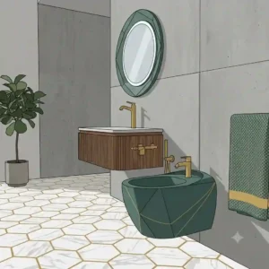 A minimalist illustration of a designer bidet artistic aesthetic showing geometric bathroom inspiration.