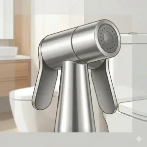 A close-up view of the premium finish on a durable rust-resistant stainless steel bidet head.