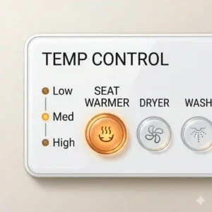 A remote control interface displaying adjustable temperature settings for a bidet toilet seat warmer.