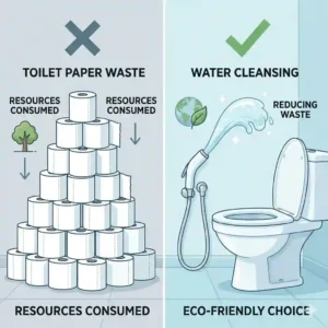 Infographic showing the environmental benefits of using a douche for toilet instead of paper.
