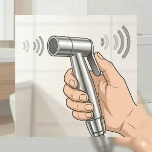 An illustration highlighting the adjustable trigger on a stainless steel bidet sprayer water pressure control system.