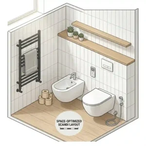 Minimalist Scandinavian style bathroom with bidet and toilet design.