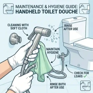 Maintenance guide showing how to properly clean and sanitize a douche for toilet.