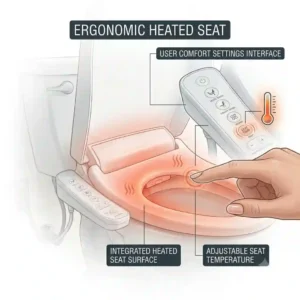 Ergonomic bidet toilet seat with heated water and a warm seat setting for bathroom comfort.